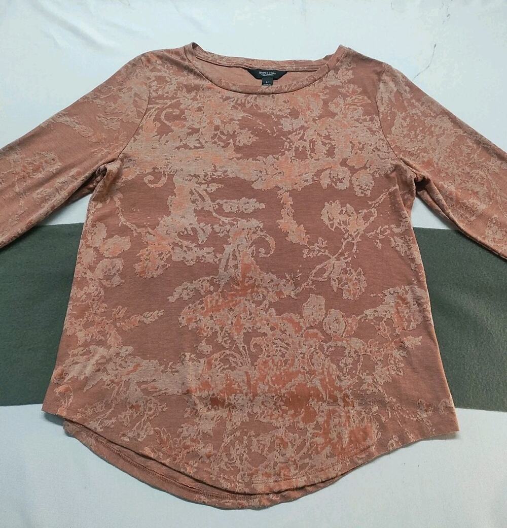 Simply Vera Vera Wang Womens Blush Floral Long Sleeve Blouse Top Size Medium